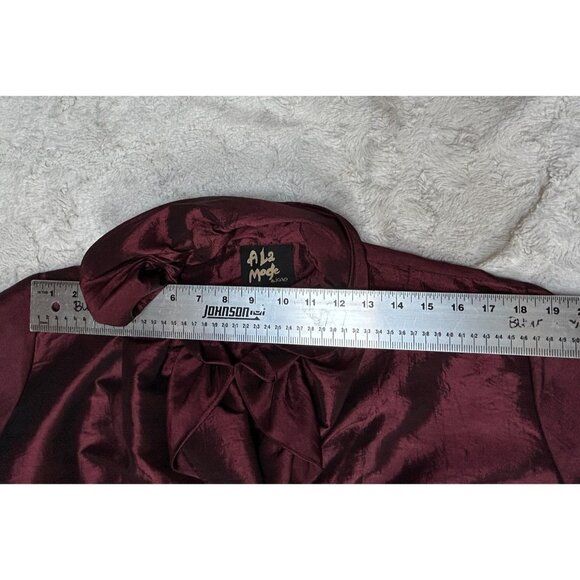 A La Mode by XiAO Ruffle Neckline Double-Breasted Blouse Jacket Small Burgundy - Picture 8 of 8
